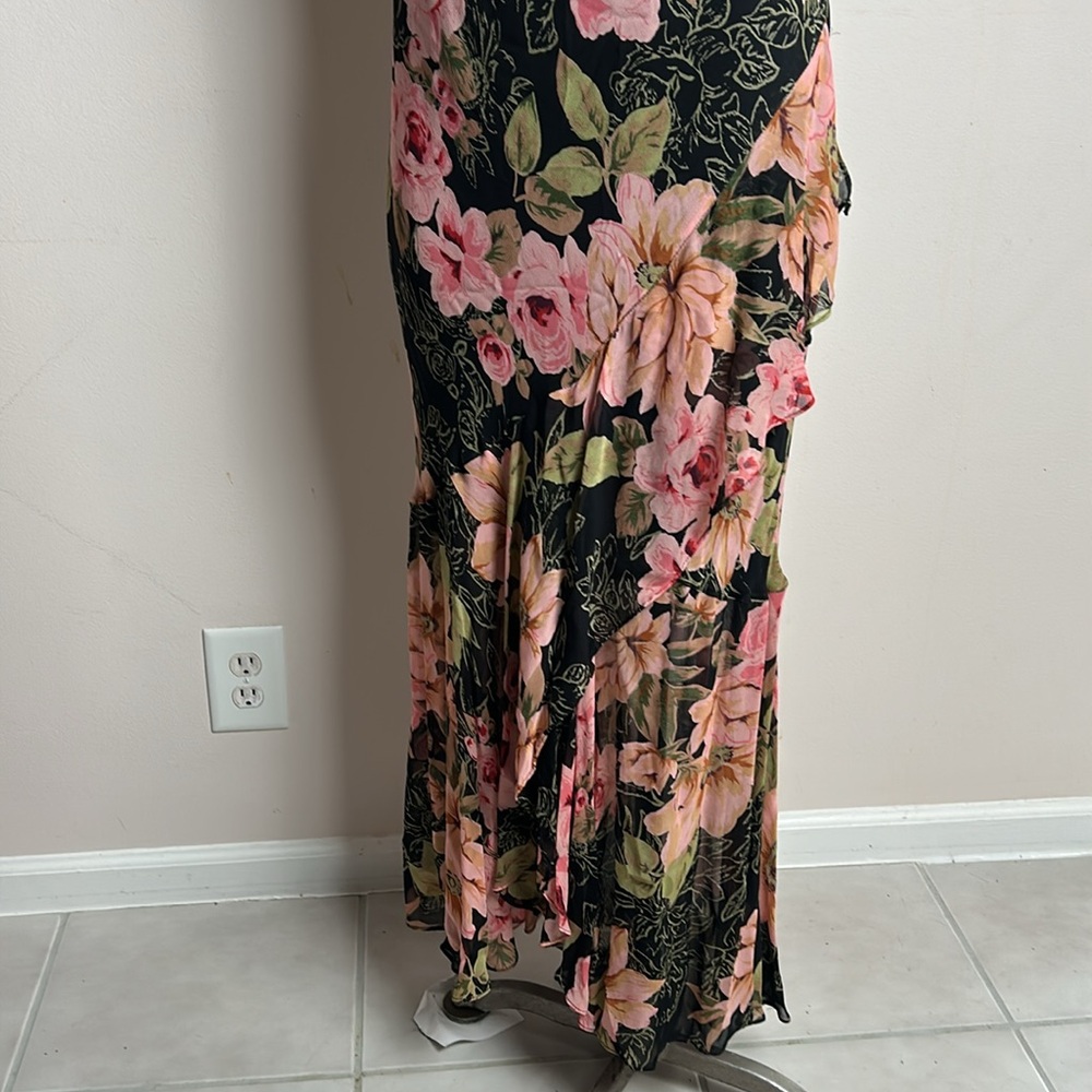 Vintage Eva Blue Chiffon Floral Layered Skirt Maxi Black Pink Dress size 12 - Picture 11 of 17